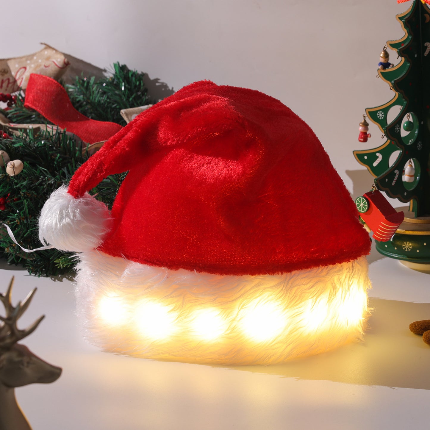 Christmas Hat LED Light Plush Children's Adult Christmas Decorations Christmas